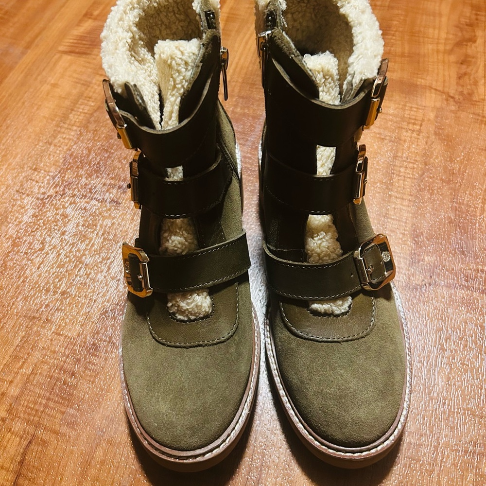 Vince Camuto Olive Green Boots with Tan Soles